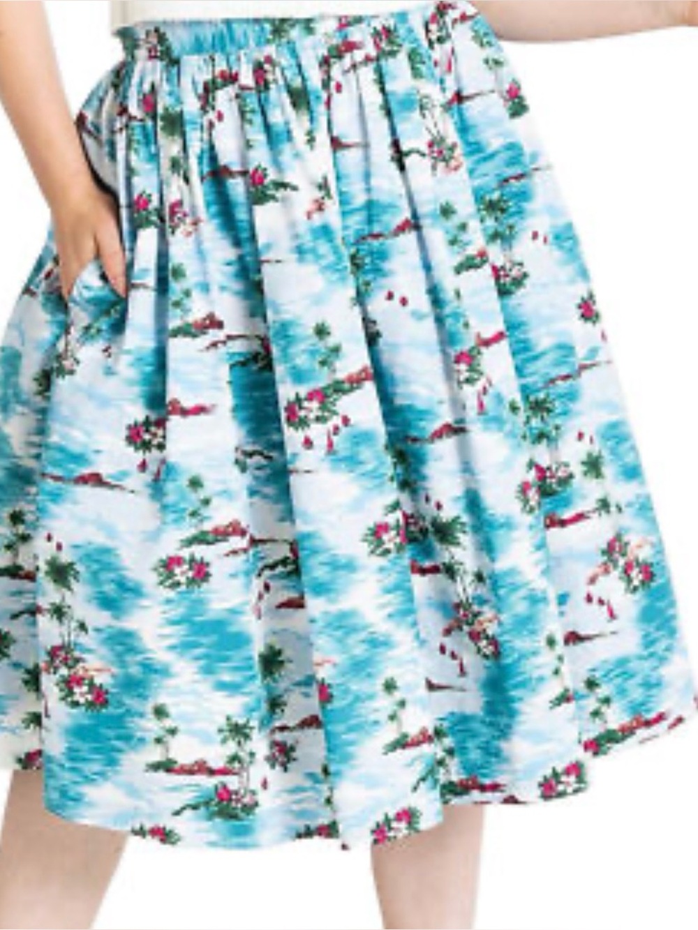 Hell Bunny Nissi 50”s retro aqua tropical cotton print skirt/pockets. Sz Small - Picture 3 of 12